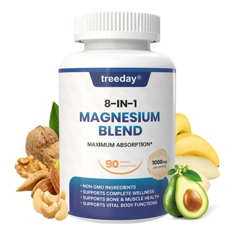Treeday Complex Magnesium Spray Bundle - 8 Essential 1000mg Capsule Supplements, Deodorant & Daily Bone Health Support (Single Item)
