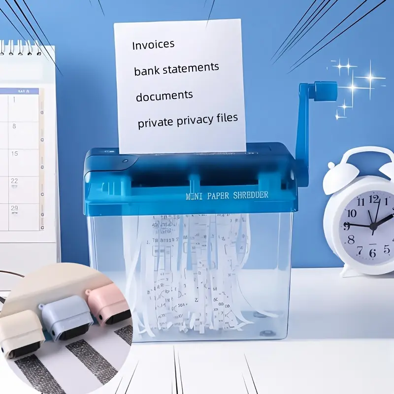 Mini Hand Shredder Portable Documents Paper Cutting Tool Home Office Desktop Stationery Christmas Birthday Gift Blue Manual Shredder Mechanical