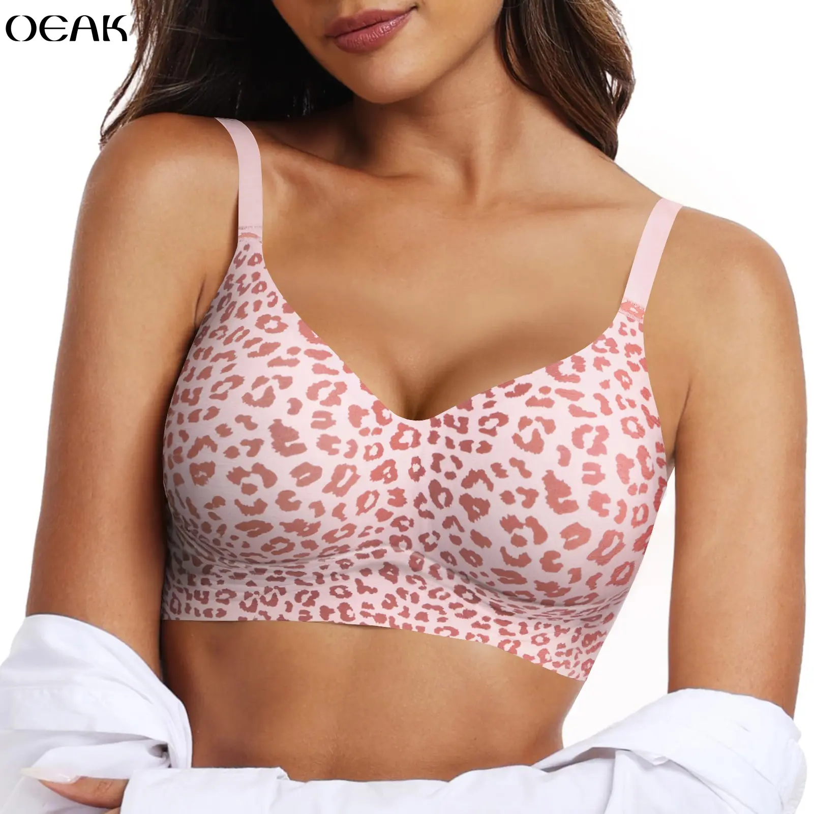 OEAK｜Jelly Bra, Leopard Print, Wireless Bras, Seamless Bra, Natural Lift & Buttery Soft
