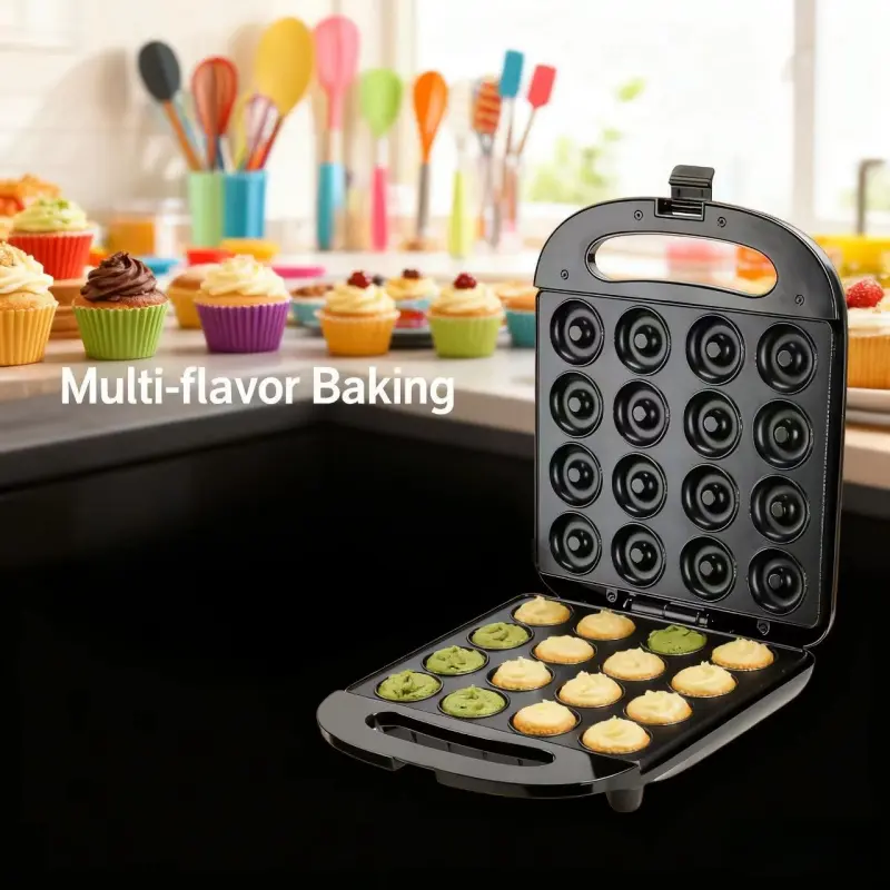 Mini Donut Maker Baking Appliance - 1000W American Style, Double-Sided Heating, Non-Stick Coating, US Standard Plug, 2 Plug Compatibility, Easy Cleaning (Ideal for Breakfast, Snacks), Two Plug Compatibility