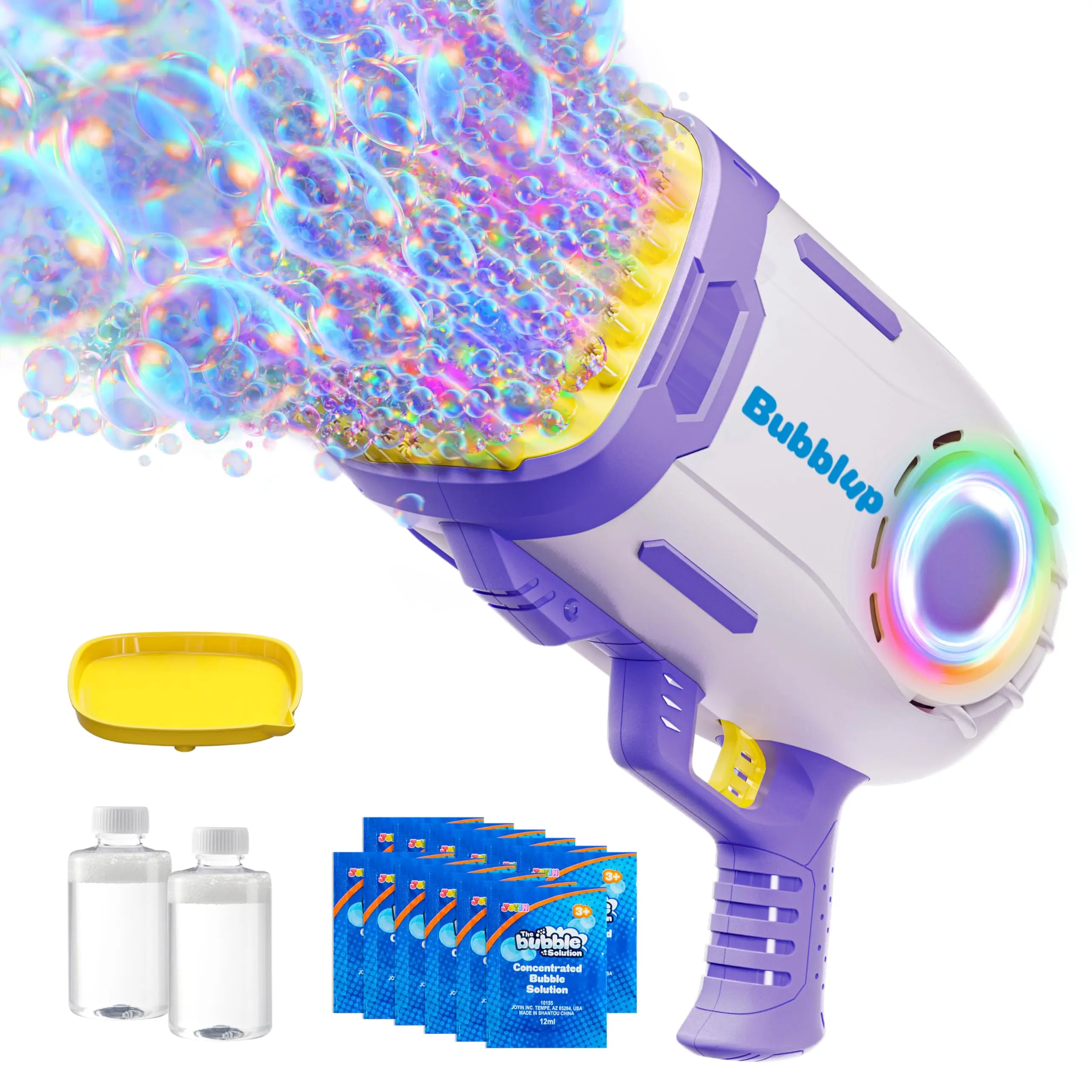69 Holes Bubble Machine Guns Toys, Bazooka Rocket Shape Bubble Gun for Kids Adults, Colored Lights Blaster Blower with Solution Outdoor, Summer Toys, Party Favors, Wedding, Birthday, Easter