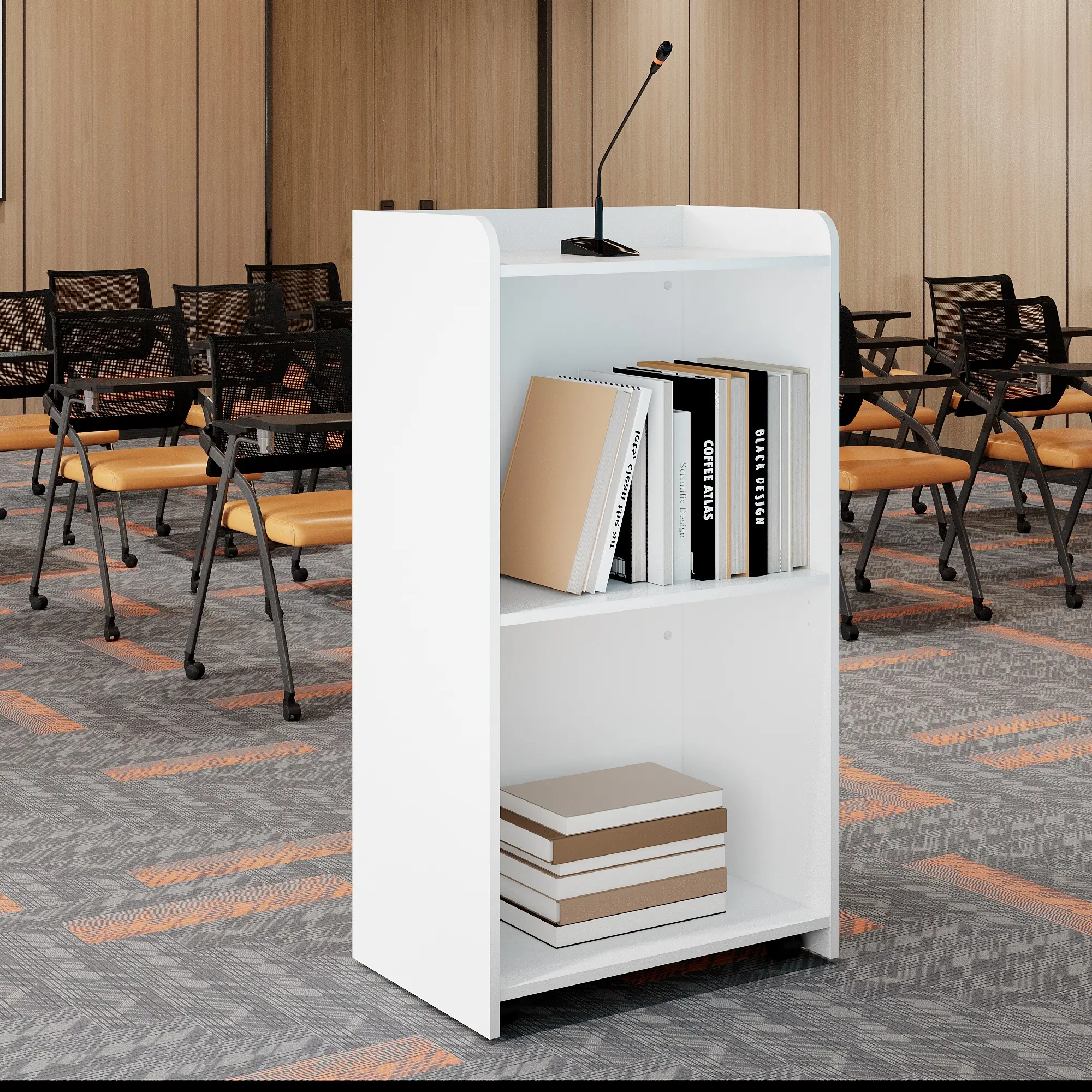 Podium Stand Wood Podium with Storage Shelves Lecterns Podiums for Church Office School Home White Mobile Rolling Laptop Cart Portable Desk Minimalist Drawer Tower Wood Workstation Monitor Shelf Computer Desk