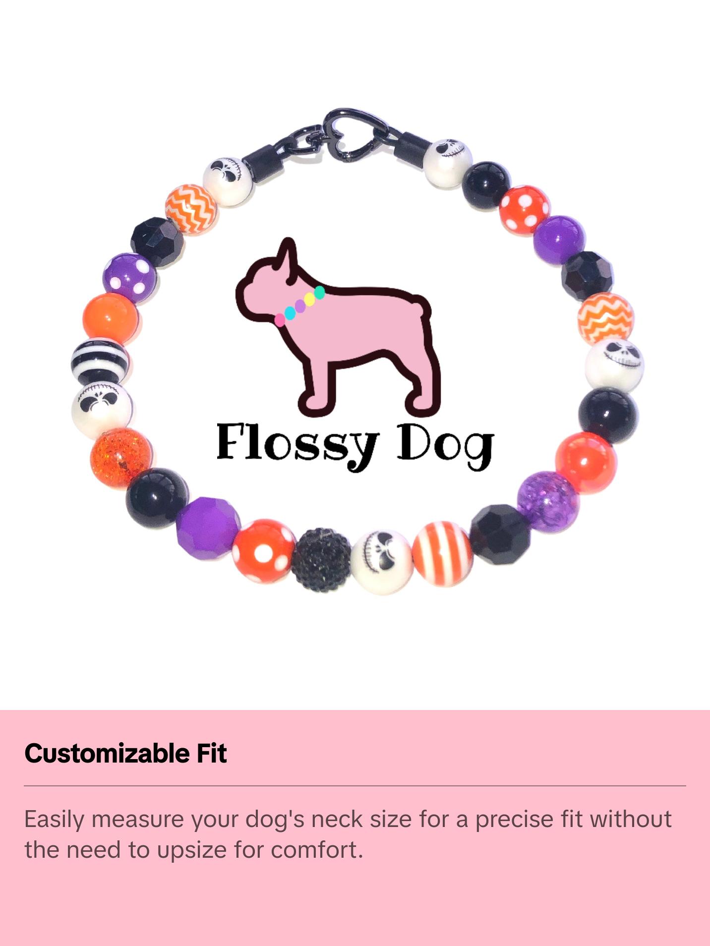 Howl-o-ween Beaded Dog Collar | Durable Dog Necklace | Orange, Black, White, Purple Jack Skellington Bead Collar | with Collar Charm