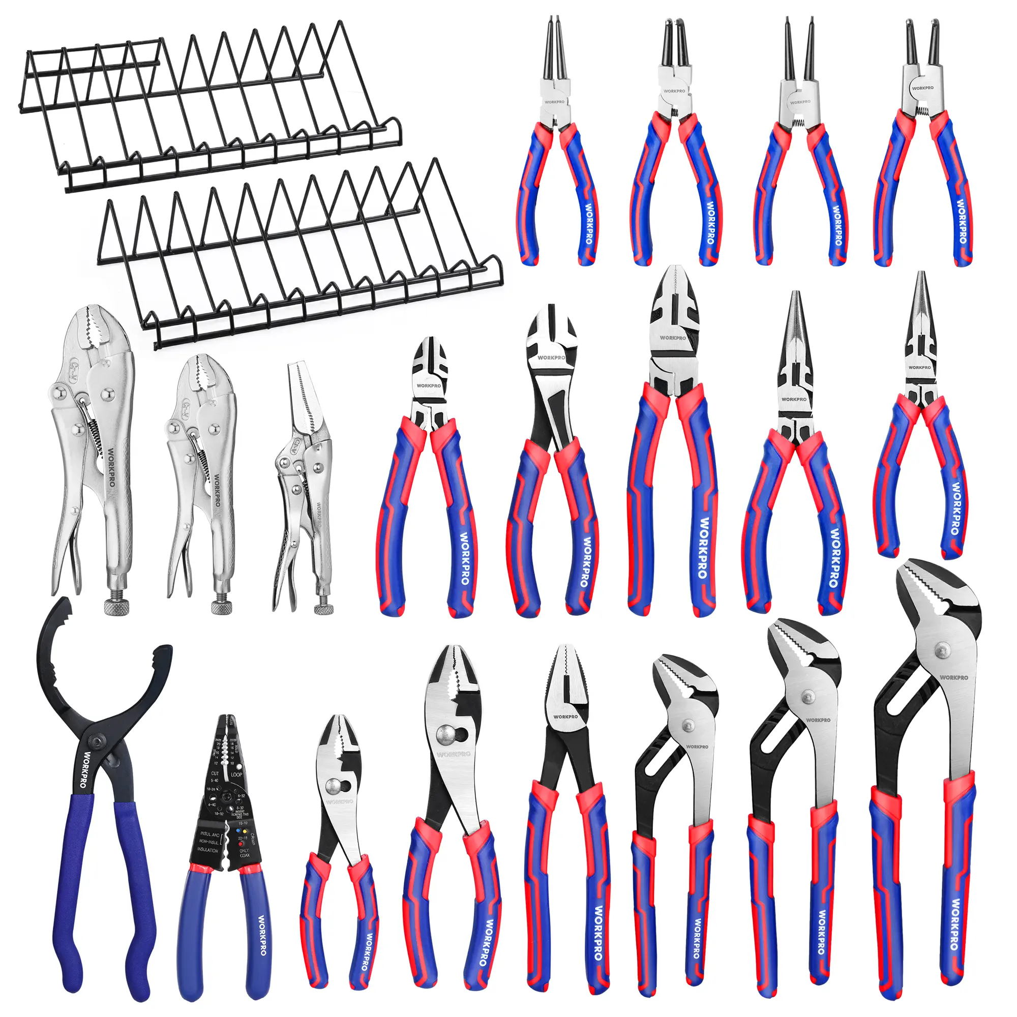 #summersale WORKPRO Pliers Set, 20-Piece Full Assortment of Pliers with 2-pack Plier Organizer Rack, Great Fits for Tool Box Drawer or Tool Chest, Ideal as Home, Garage, Mechanics & DIY Projects