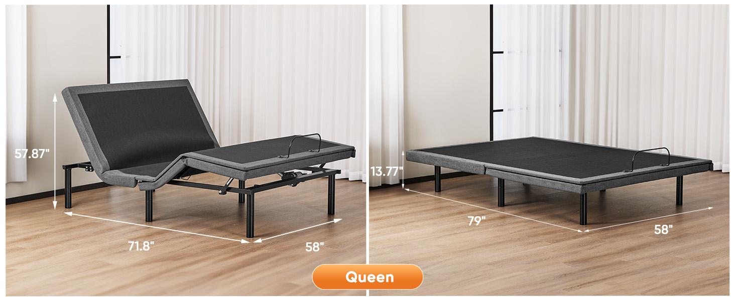 Electric Bed Ergonomic Adjustable Bed Frame with Wireless Remote, Head and Foot Incline, Zero Gravity Bed, Anti-Snore, Easy Assembly