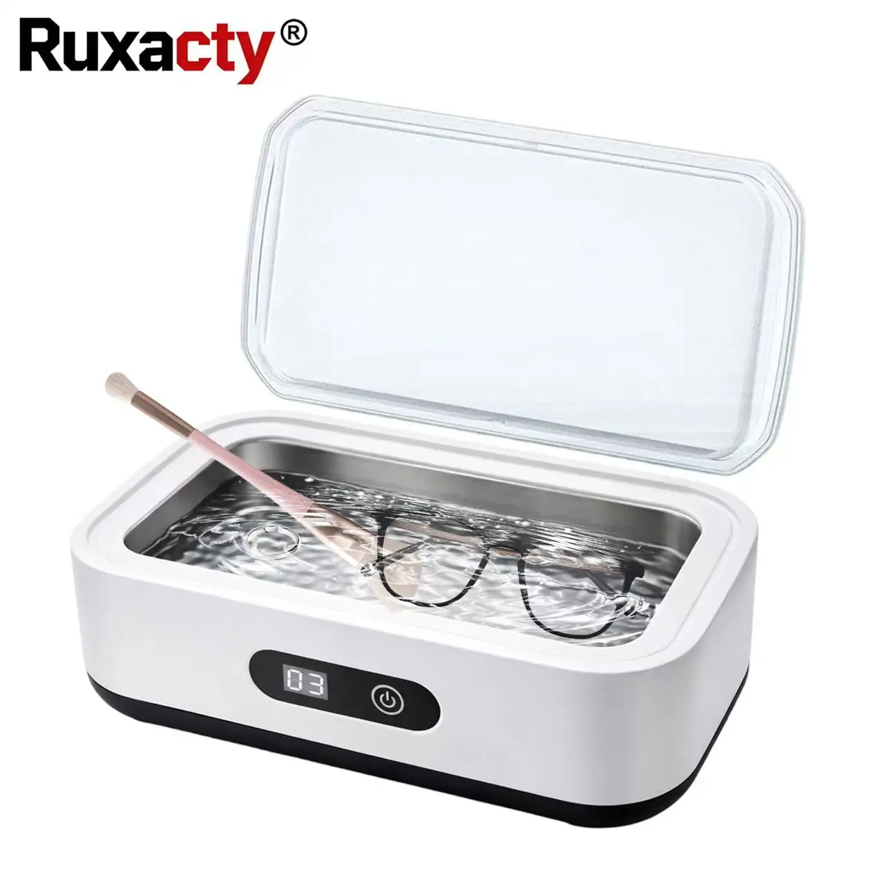 Ruxacty Compact Small Size Ultrasonic Cleaner Machine with 304 Stainless Steel Tank - Fast Deep Clean Sonic Device for Eyeglasses, Rings, Watch Bands, Dentures, Retainers, Coins, Makeup Tools, Small Metal Parts - Home Use (Yes for Travel Compatibility), L