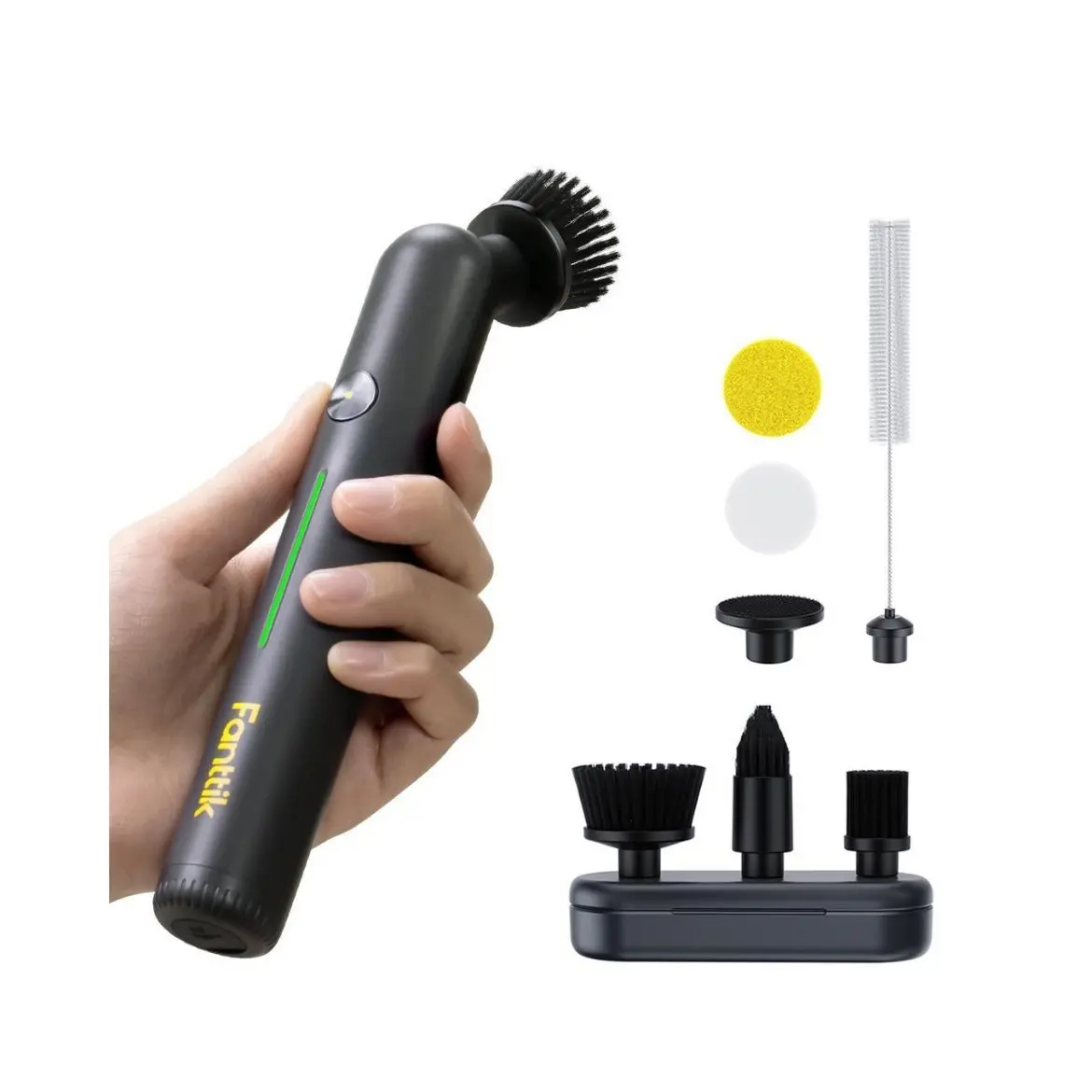 Fanttik G9 Nano Durable Handheld Wireless Electric Spin Scrubber - USB Rechargeable with Type-C Fast Charging Cable, LED Power Display, IPX7 Waterproof, 8 Replaceable Heads, Strong Eco-Friendly Durable Power Scrubber for Grout, Corners