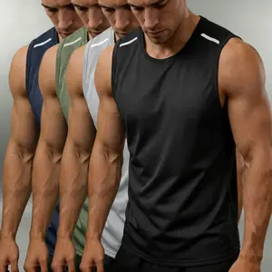Men’s 4-Piece Set Reflective Quick-Dry Breathable Lightweight Sleeveless Tank Tops — Moisture-Wicking Sports Tanks for Gym, Running, and Everyday Wear, Crew Neck Striped Sleeveless Design, Crafted from Fashionable Fabrics