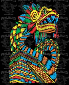 Quetzocoatl Embroidery Effect  DTF Transfer