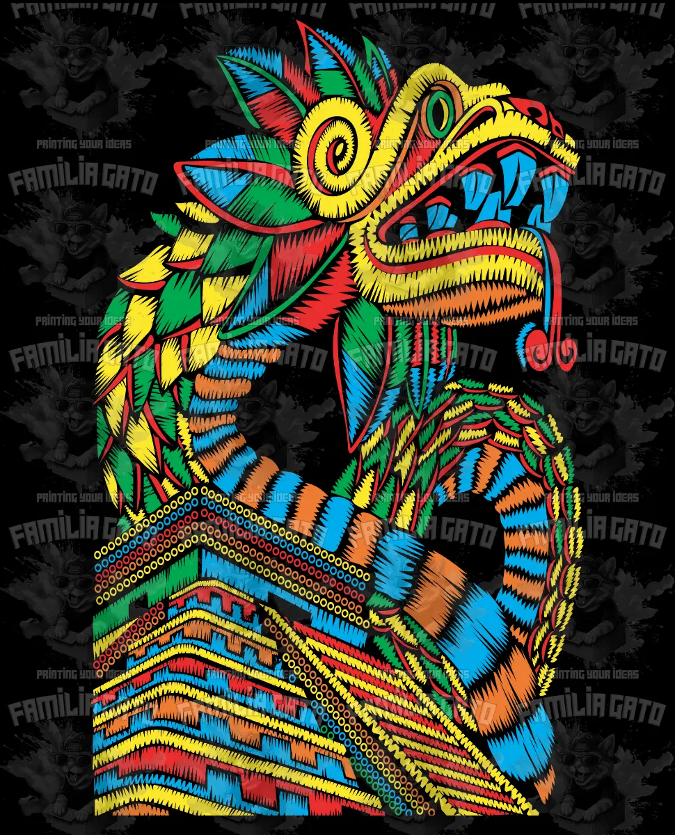 Quetzocoatl Embroidery Effect DTF Transfer, DIY Craft Customization Material, Hot-Peel Cloth & All Fabric Applicable, Scratch-Resistant, Soft-Touch Finish