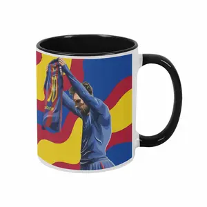 Cool Soccer Legend Mug Iconic Number 10 Shirt Celebration Art Print (11oz/15oz) Ceramic Coffee Cup Blue Red Team Colors Gift For Football Fan The Goat Supporter