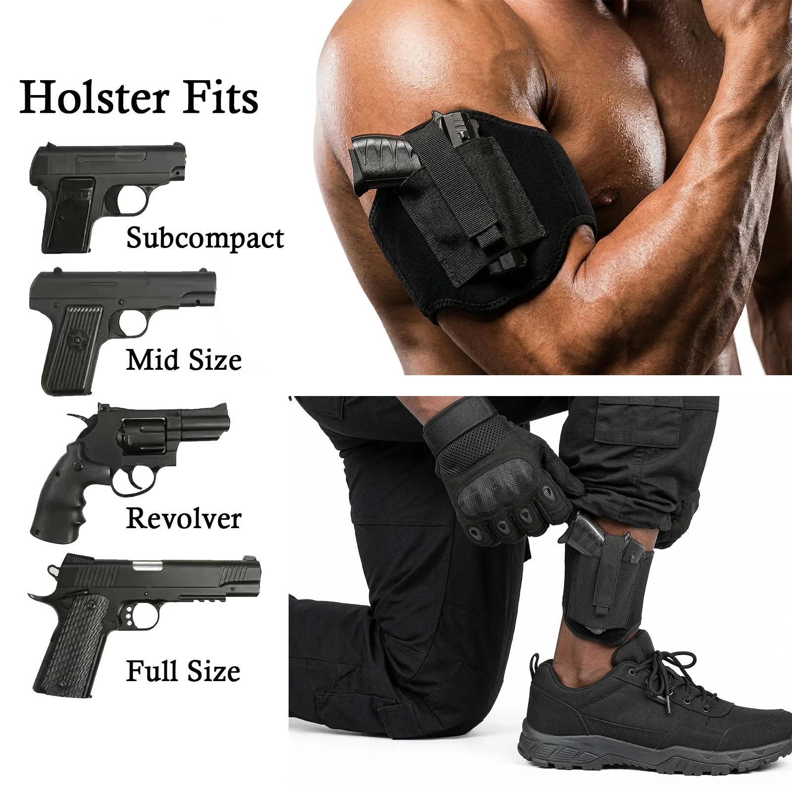 RapidDraw 2-in-1 Universal Hybrid Concealed Carry Holster - Ankle & Arm Fit, Breathable Neoprene, Quick-Draw Design, Ambidextrous, Discreet Carry for Running, Hiking, Universal Hybrid Holster