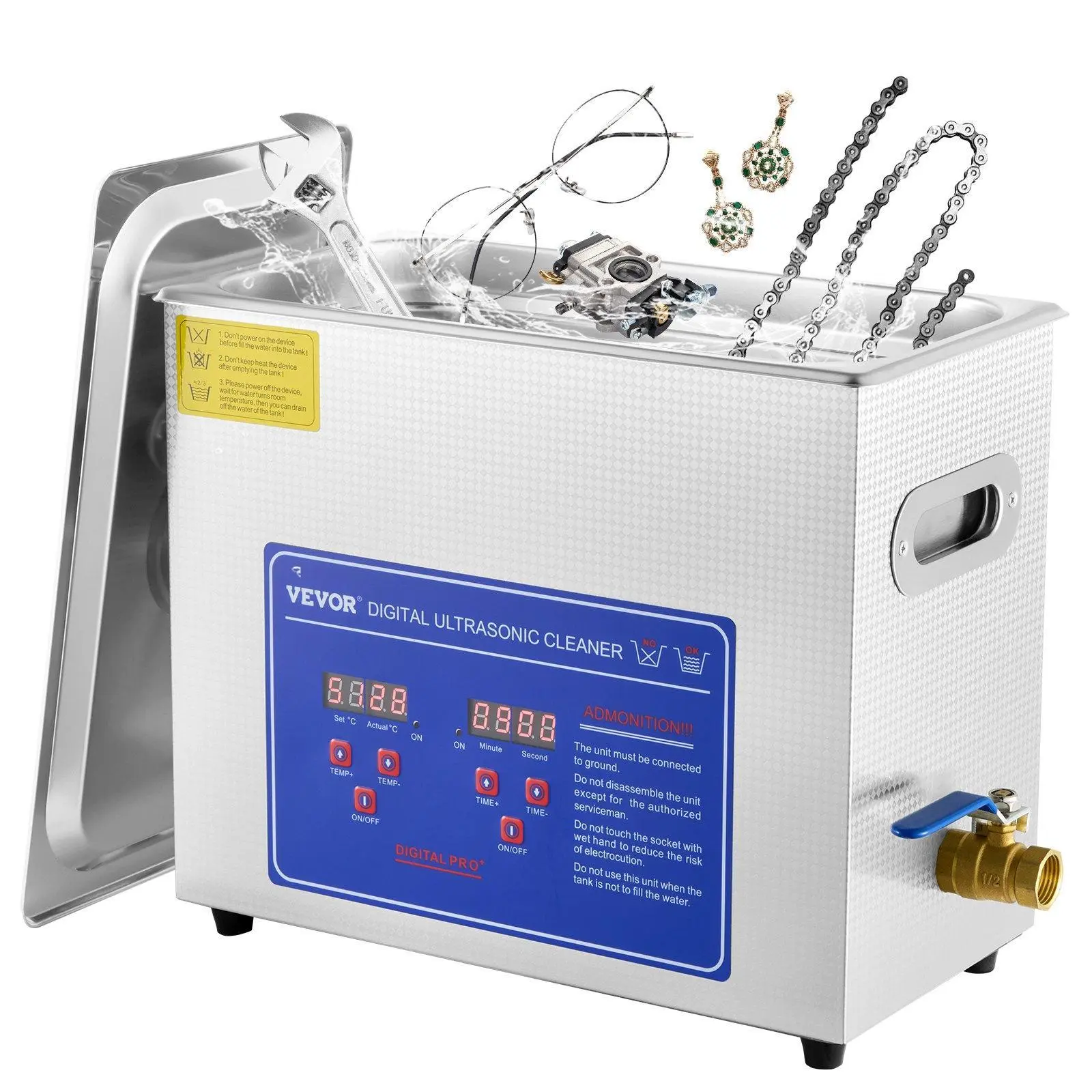 VEVOR 6L Commercial Ultrasonic Cleaner (SummerFinds) - 40kHz, 110V, Digital Timer & Controls, Heater, Advanced Transducers, Effective Cleaning for Watches, Eyeglasses, Circuit Boards, Dental Equipment, Stainless Steel Items