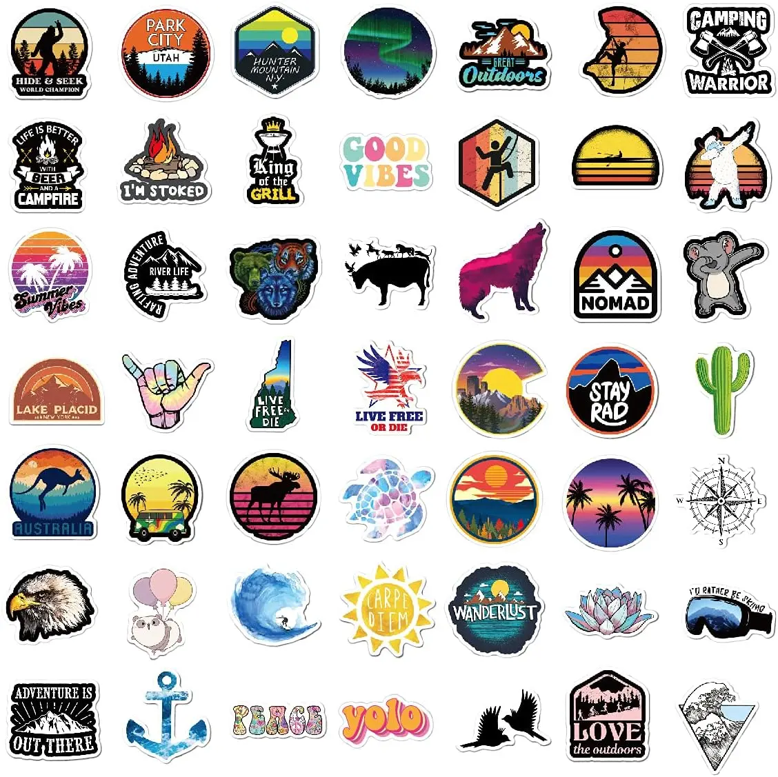 200PCS Camping Stickers - Water Bottles, Outdoor Adventure, Vinyl Waterproof Stickers Packs for Laptop, Travel & Hiking, Bike, Bumper, Suitcase.