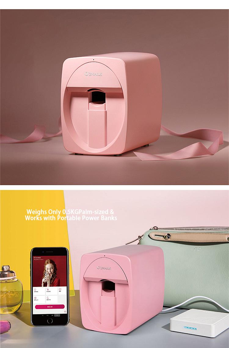O2Nails Pro 3D Nail Printer Machine, Digital Mobile Nail Art Printer with APP Control, for Salon & Home Use, Custom Photo Printing/Print About 450 Times/10s Fast Printing, DIY Design Nail Art Pink