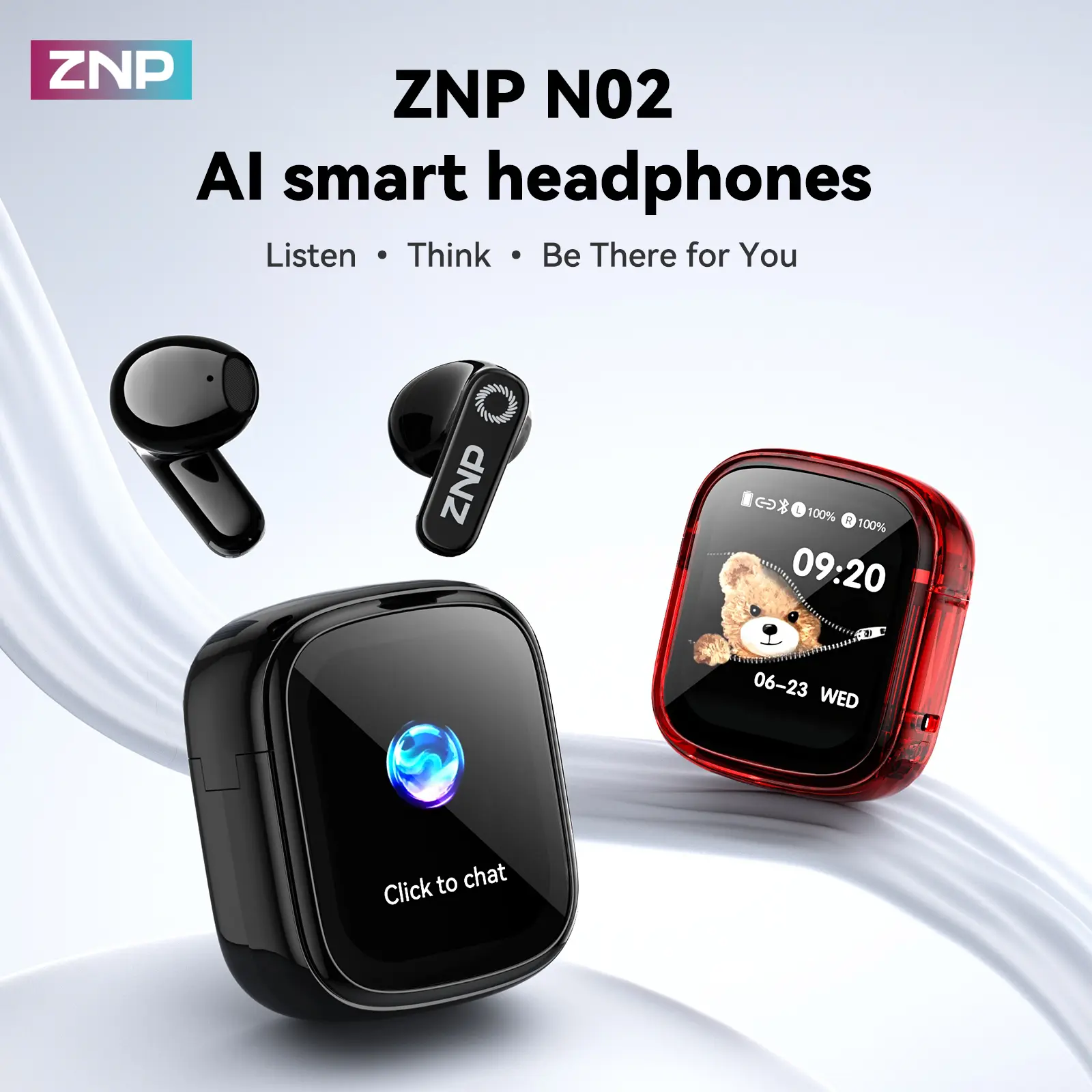 ZNP N02 Smart AI Headset - Electronic Audio Device with AI Conversation Chat Assistant, In-Depth Dialogue, 165-Language Support, Waterproof Design, Hi-Fi Sound Quality (Includes In-Ear Earphones Earbud Functionality)