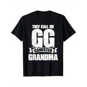 1pc Funny "They Call Me GG Gangster Grandma" Graphic T-Shirt - Combed Tee with Digital Print, Short Sleeve Round Neck Casual Fit for Women & Suitable for Grandmothers - Humorous Gift, Playful Grandma Apparel 6793 Crewneck Tshirt