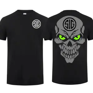 Sig Sauer Skull Green Eyes T-shirt, Tatic Gear, Unisex Short Sleeve Casual 100% Cotton, Tactical Gear, Full Size ,Full color