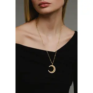 Waterproof Necklace with Rhinestone Moon Pendant