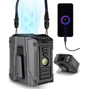 FrSara Waist Fan, 14500mAh PowerBank & 24H Runtime, Portable Rechargeable Fan, 5-Speed w/Lanyard, Flash Light, LED Display, Clip on Wearable Belt for, Hiking, Jobsite Warehouse, Outdoor Work, Golf, Military Life, Gift for Men, Father's Day Gift