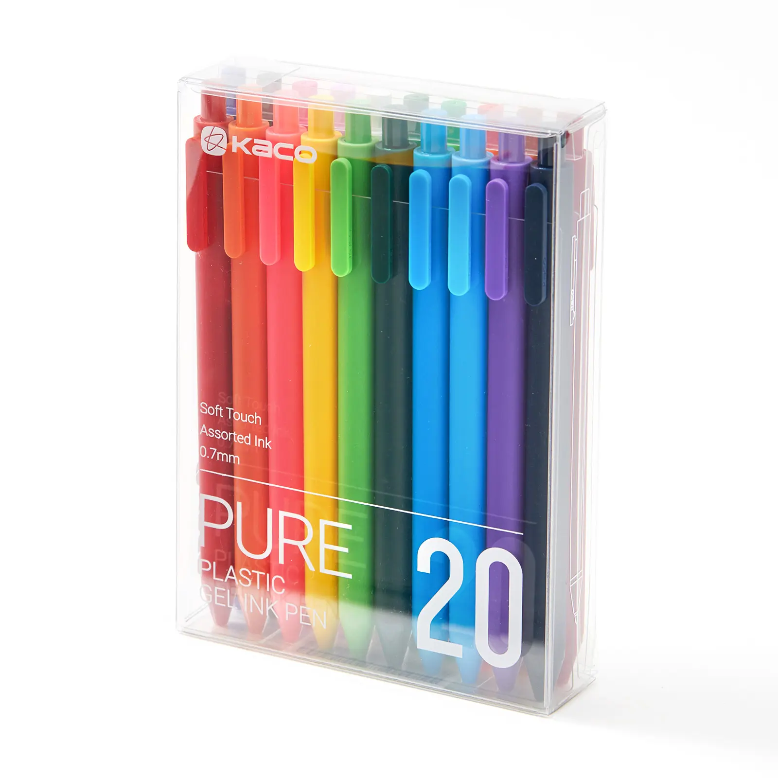 20 Pieces Kaco PURE Gel Pens Set - Vibrant Assorted Colors Ink, 0.7 mm Medium Point, Ergonomic Design, Smooth Writing Experience, Aesthetic Cute Stationery for Journaling, Note Taking Colorful Marker Set Plastic Gel Ink Pen