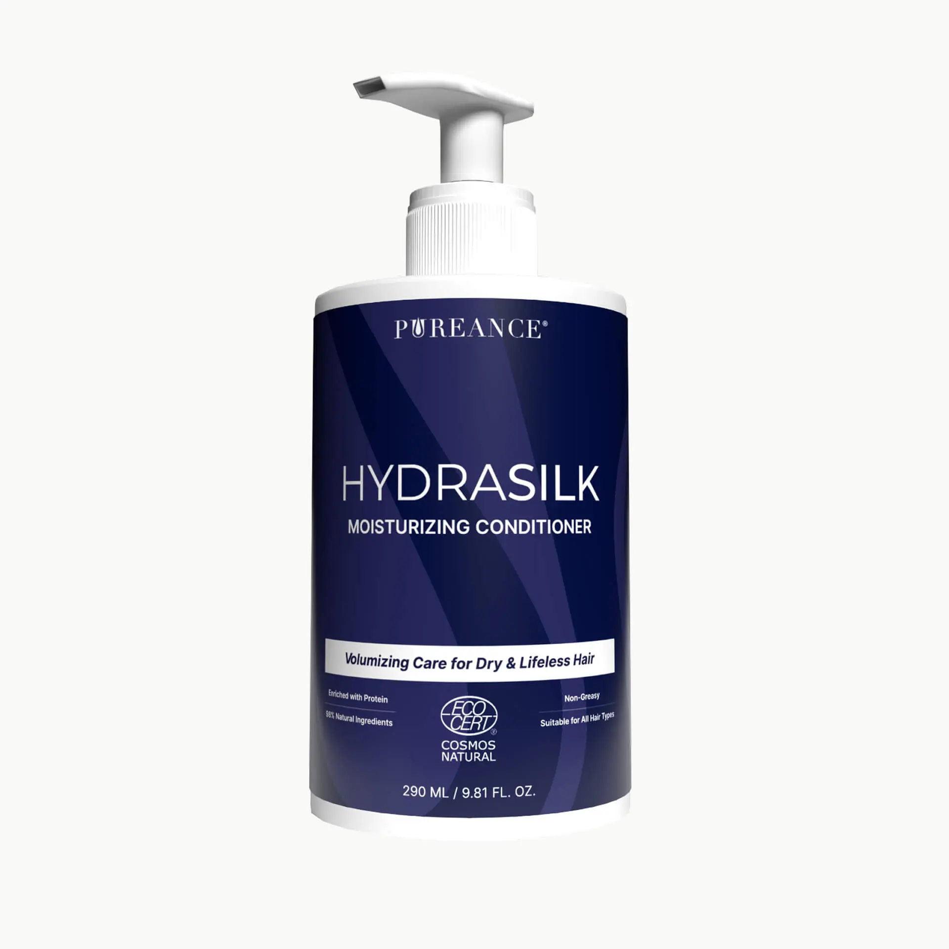 PUREANCE HydraSilk Moisturizing Conditioner with Argan Oil & Protein - Hydrating Organic Formula for Silky Smooth Hair, Daily Use on Dry, Damaged & Frizzy Hair, Haircare, Lightweight, Repair, Ecocert Certified, Anti-Frizz, Soothing