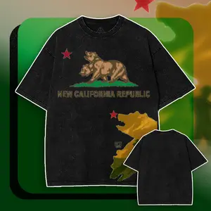 Fallout New Vegas NCR "NEW CALIFORNIA REPUBLIC" Two-Headed Bear Graphic Vintage Washed Oversized T-Shirt Hoodie Tank Top Sweatshirt Cotton Streetwear Menswear