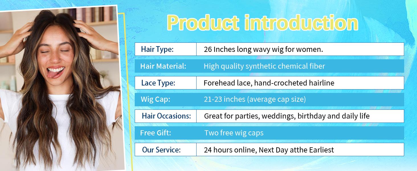 AISI HAIR Long Wavy Lace Hairline Wig for Women 26 Inch Middle Part Synthetic Heat Resistant Wig for Daily Party