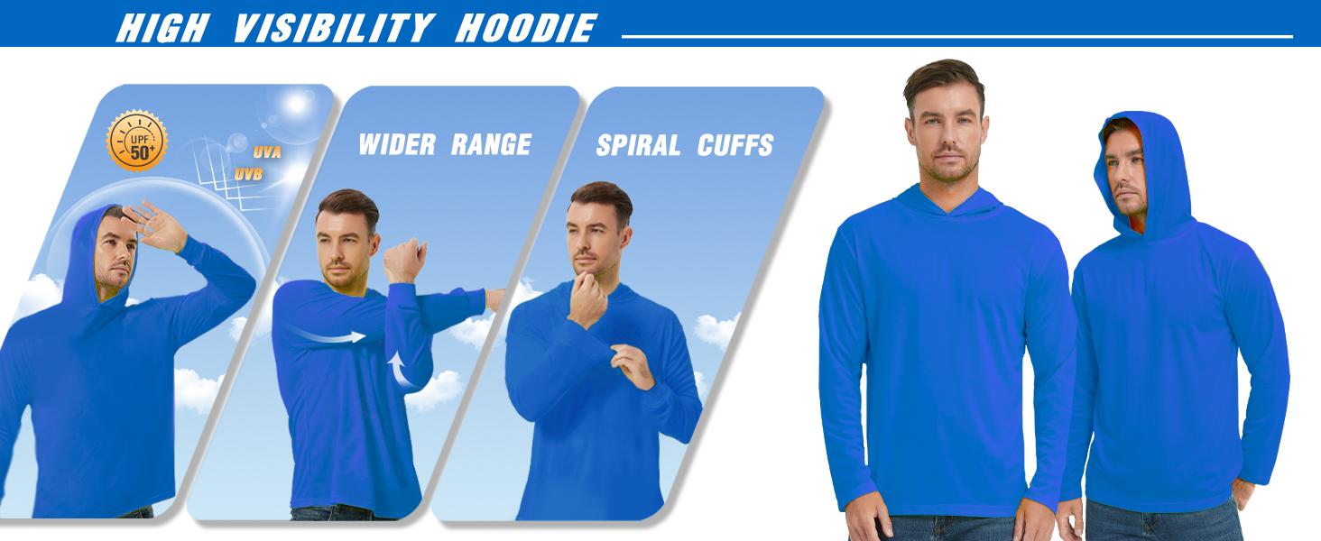 ProtectX 2 Pack UPF 50+ Hoodie Sun Protection Shirt Lightweight Long Sleeve Hi Vis Hooded Shirt Quick-Dry SPF UV Shirt Active Wear
