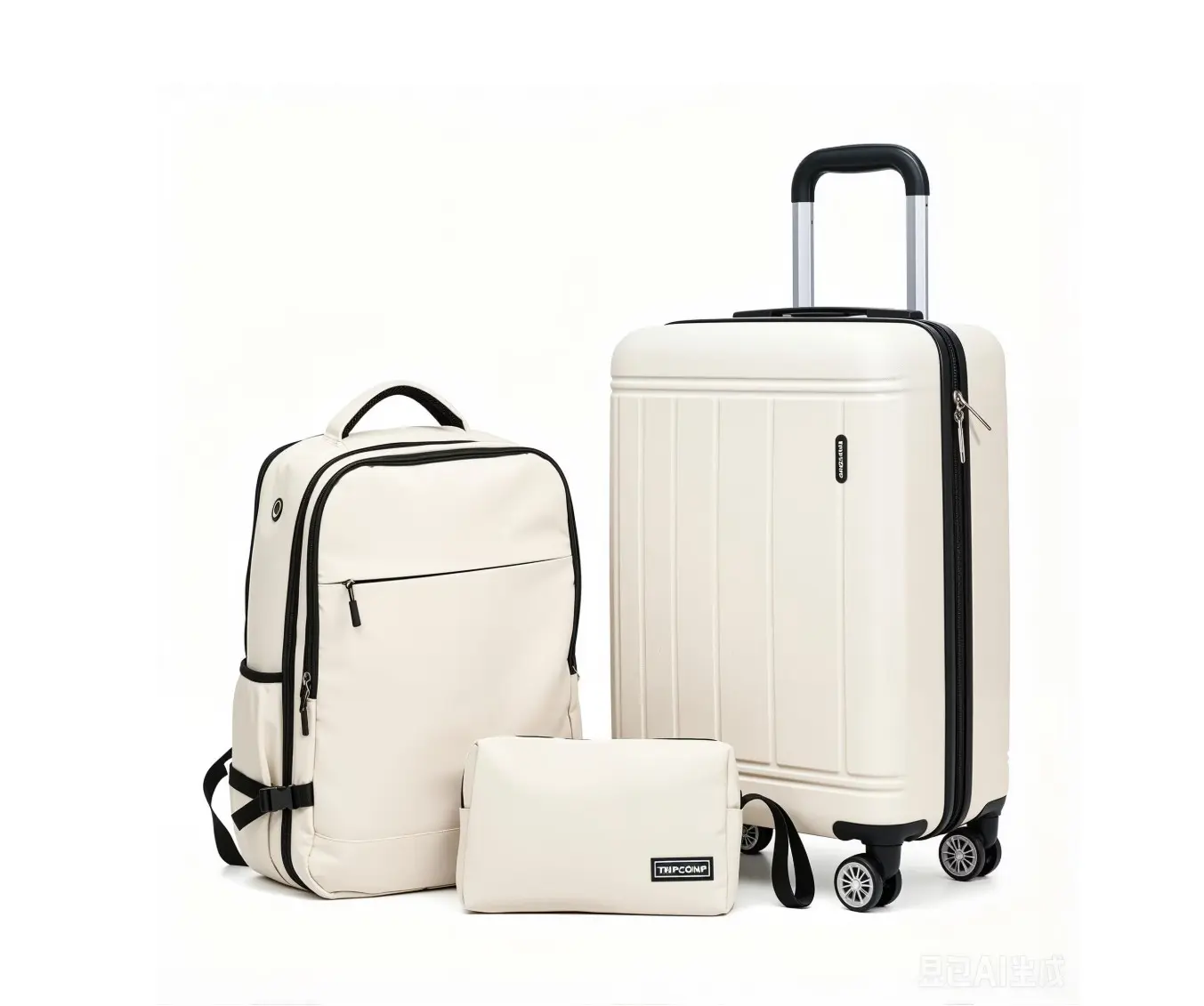 3 Piece Carry-on Luggage Sets, Hardside Suitcase with Spinner Wheels,Travel Backpack and a Packing Cube (White)