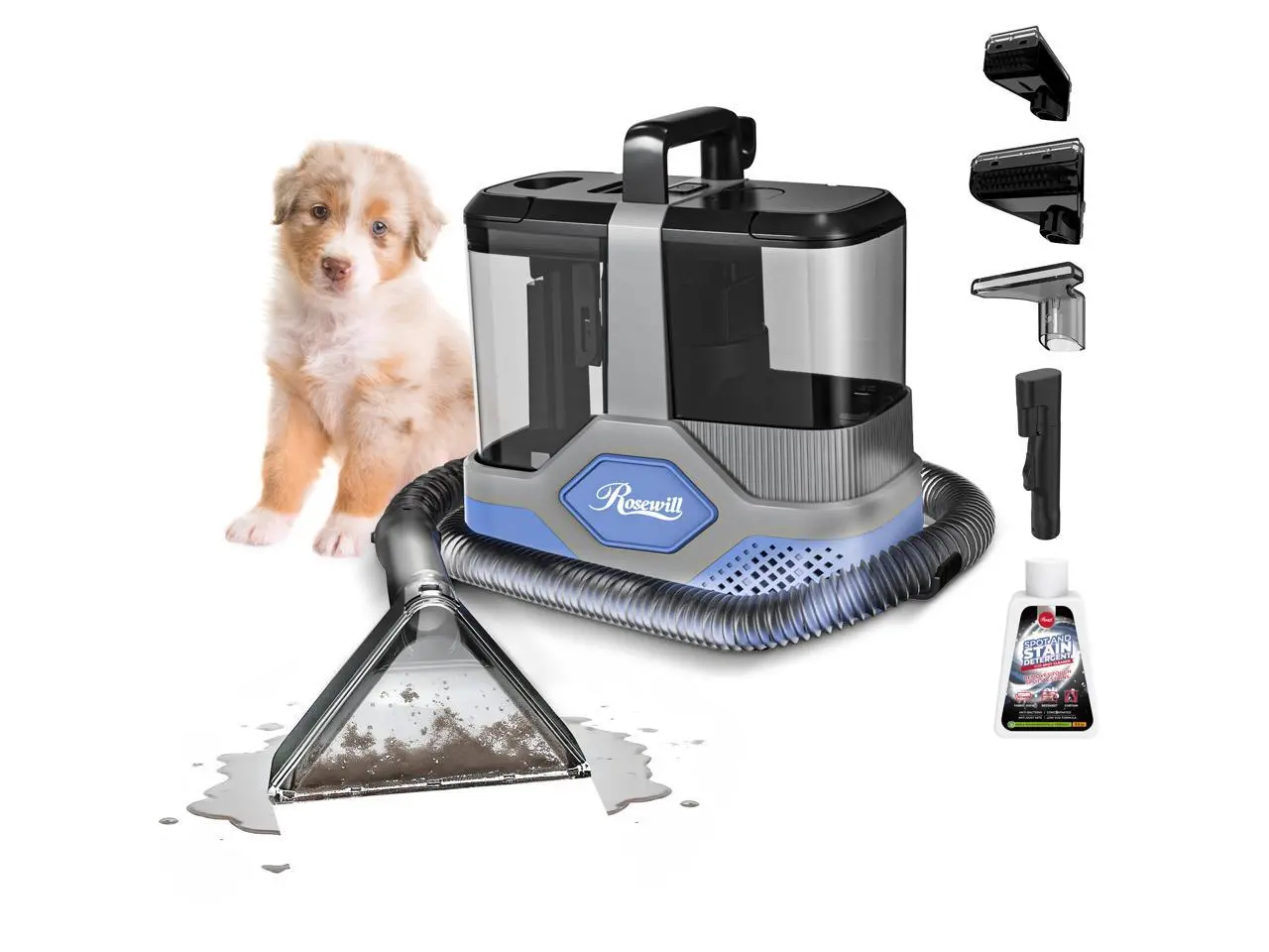 Rosewill Multi-Purpose Portable Carpet and Upholstery Cleaner with 74.4 oz Large Water Tank, Self Cleaning, Powerful Suction 17 KPa Spot Cleaner, 600W Motor, 4 Tools for Pets, Car, Couch and Stairs