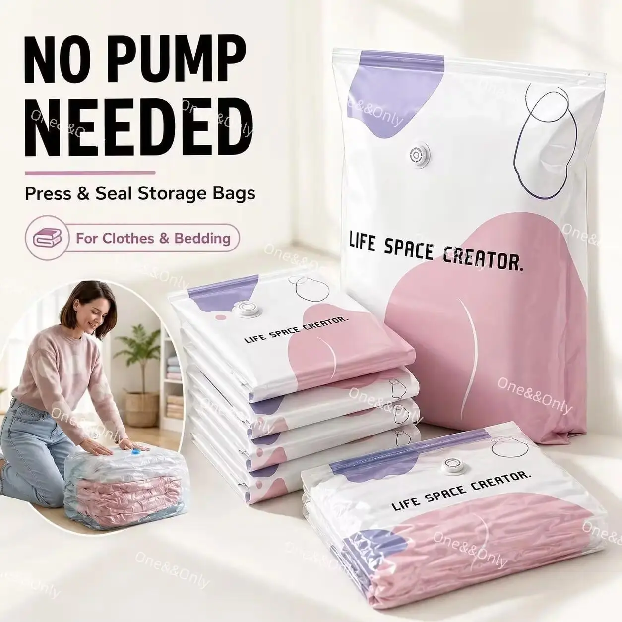 2/4 PCS Vacuum Compression Bag, No‑Pump Vacuum Storage Bags, Moisture-Proof Sealed Storage Bag, Press & seal, No Pump Needed, Ideal for Clothes Bedding, Comforters, Off‑Season Gear, Sealing Storage Bags, Clothing Storage Bags
