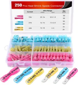 Nilight - 50027R 250 PCS Heat Shrink Spade Connectors Quick Disconnect Wire Connectors Electrical Spade Terminals Heat Shrink Fully Insulated Male and Female Wire Spade Connectors