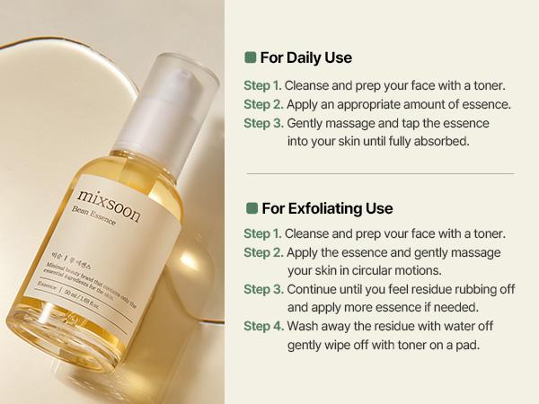 [mixsoon] Bean Essence Trio (50ml x 3) – Gentle Exfoliating Korean Skin Care Essence for Hydrating, Smoother Texture and a Dewy, Glass-Skin