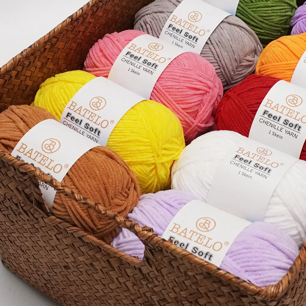 BATELO 4-Pack Chenille Yarn Set - Soft, Light, Thin Plush Polyester (1.7oz, 142yds) Beginner-Friendly Knitting Supplies for Crafters, Experienced Crafters, Crochet Projects, Home Decor, Soft Texture