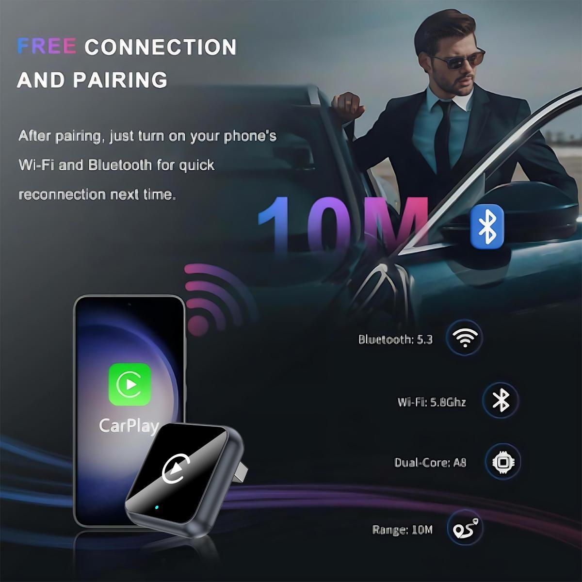 [Summervibes] 2026 Wireless carplay Adapter for iPhone/Android - Hands-Free Call wireless adapter Electronic Charger carplay dongle