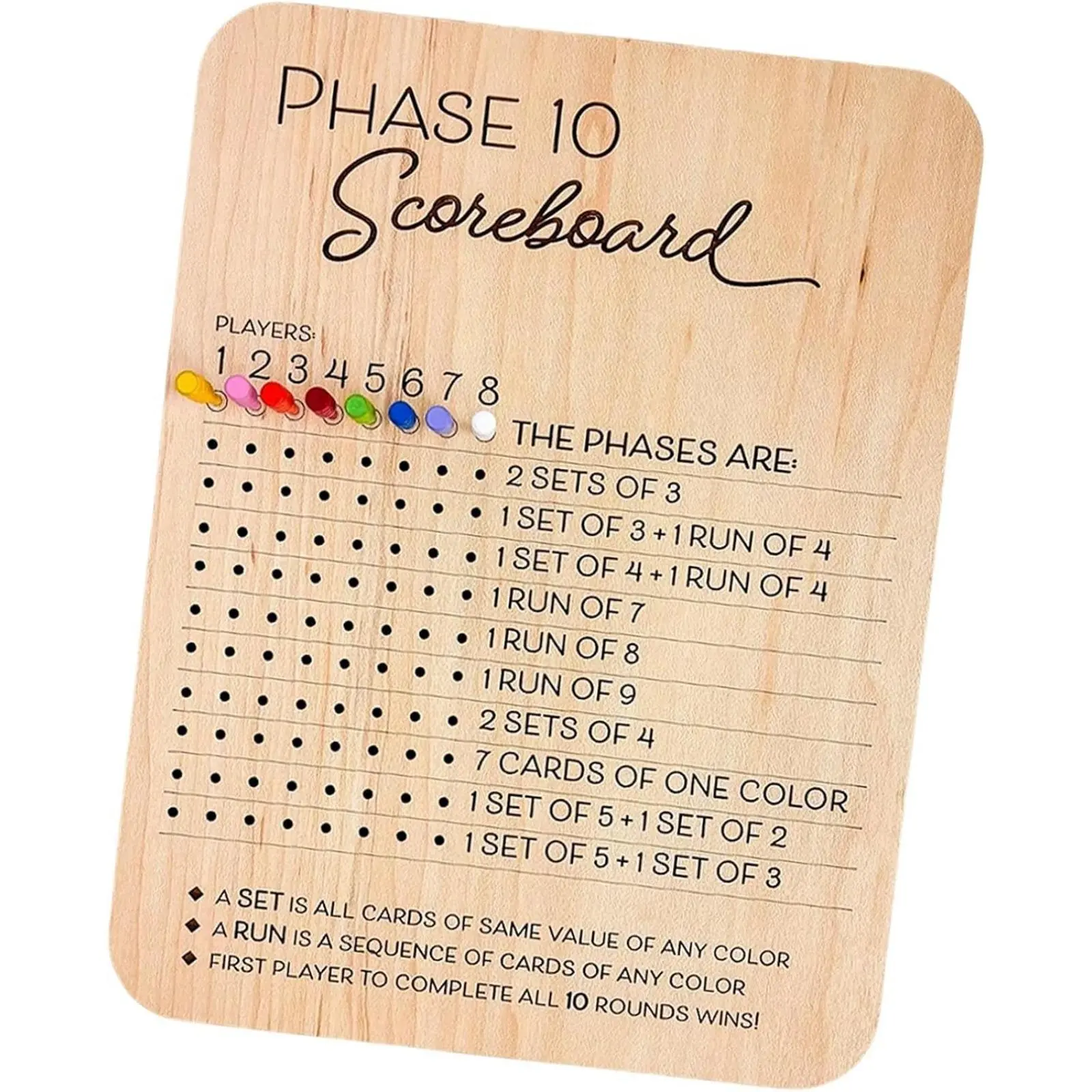 This wooden 10-stage scoreboard comes with colorful wooden pegs-a fun tabletop accessory for board and card games. Perfect for parties and family game nights. Also works as a portable chess set with storage, or pairs with educational alphabet board games