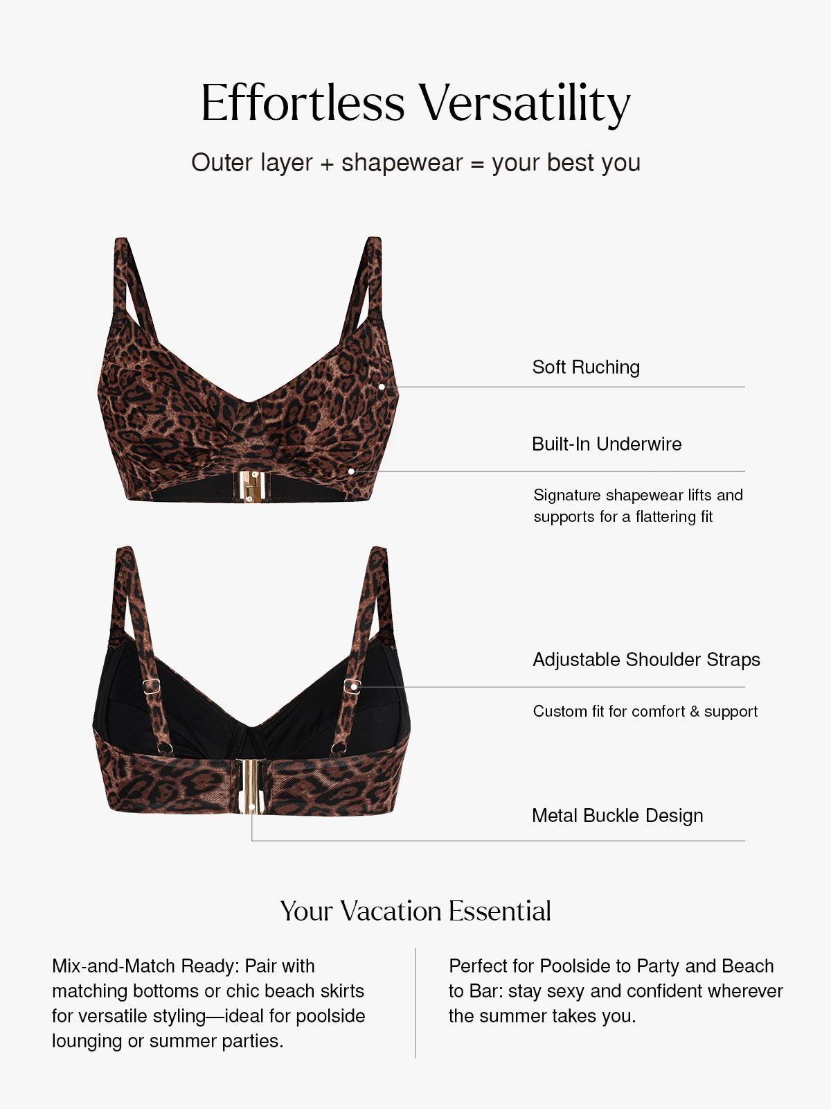 Popilush Shapewear Ruched Tummy Control Bikini Bra & Underwear Swimwear Beachwear Leopard Print Fashion Beach Outfits