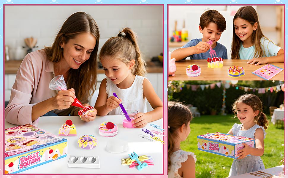 BEIREG Taba Squishy Making Kit - DIY Unicorn & Sweet Theme with 6 Bakery Molds & 18OZ AB Silicone for Kids, Safe Non-Toxic Materials, Stress Relief, Craft Gift for Girls, Party Favors, Easter Toys