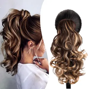 14 Inch Drawstring Ponytail Extension for Women, Short Wavy Ponytail Hairpiece with Comb Clip, Soft Synthetic Ponytail Extension, Ash Blonde Mixed Light Brown, Natural Looking Ponytail