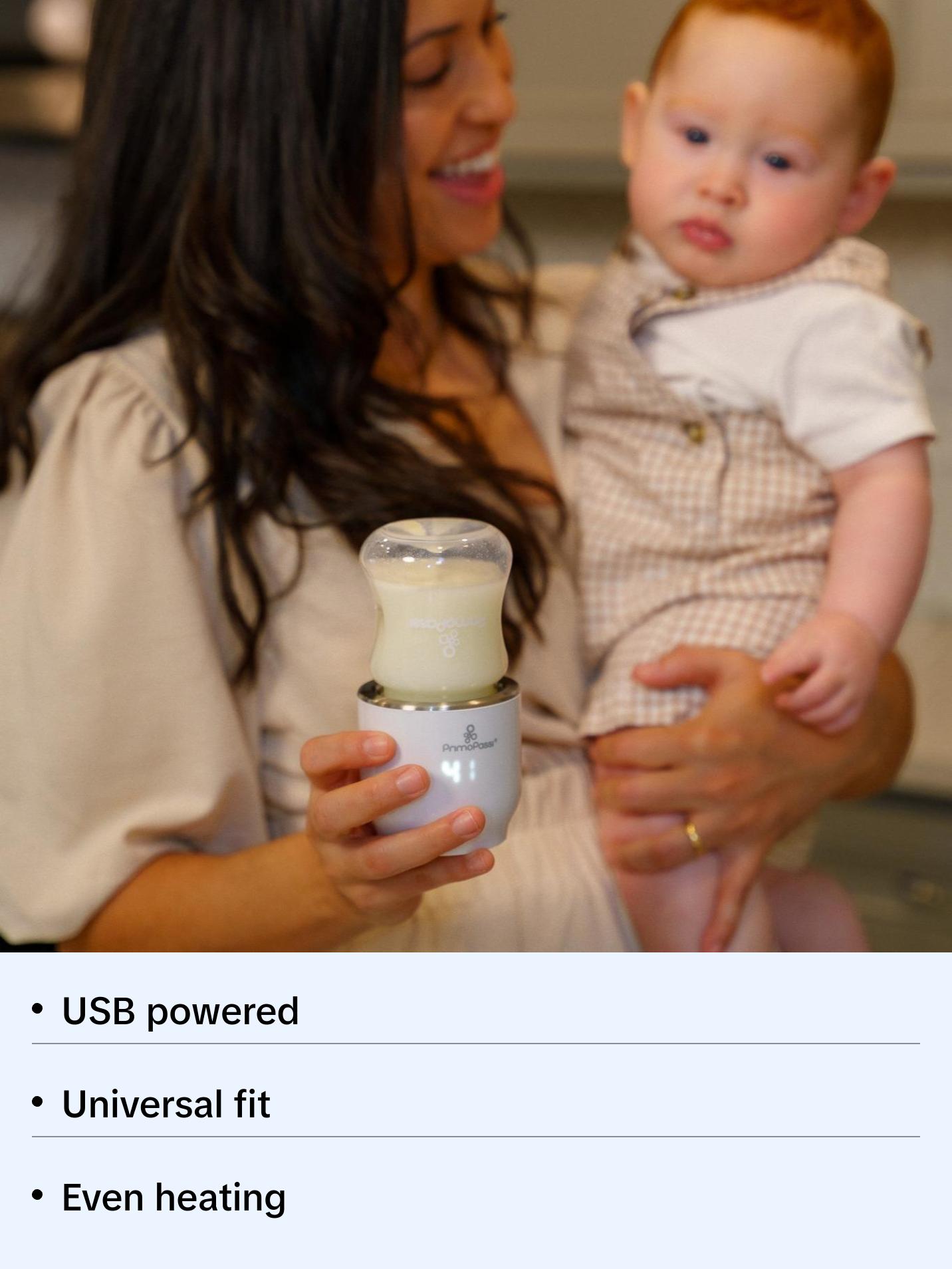 Primo Passi Portable Bottle Warmer White USB Compatible Compact Design for On-the-Go Feeding Ideal Temperature Consistent Heating Universal Fit
