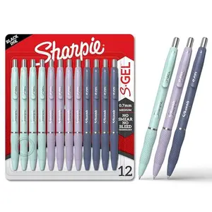 Sharpie S-Gel, Gel Pens, Medium Point (0.7mm), Assorted Fashion Barrels, Black Ink, 12 Count - Office, Teacher, School Supplies