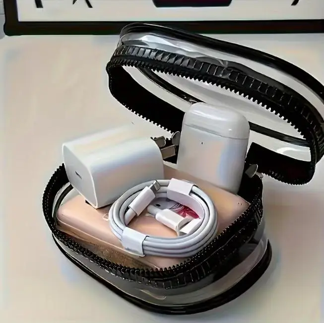 1pc Mini Clear Zipper Storage Bag - Space-Saving Organizer for Earphones & Chargers, Versatile with Handy Keychain Loop