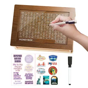 Wooden Cash Money Saving Box,Piggy Bank for Kids & Adults,10000 Savings Challenge Box,Coin Bank Toys Gift for 3-12 Year Old Boys & Girls (10000 Dollar)