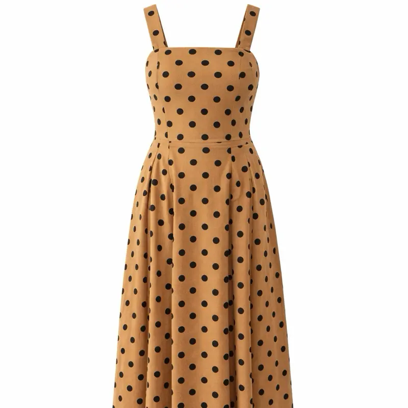 The polka dots linen dress Womenswear Spring Elastic