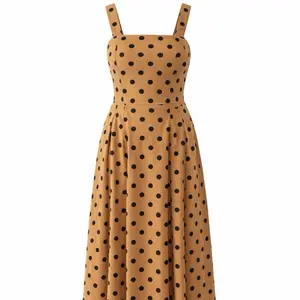 The polka dots linen dress Womenswear Spring Elastic