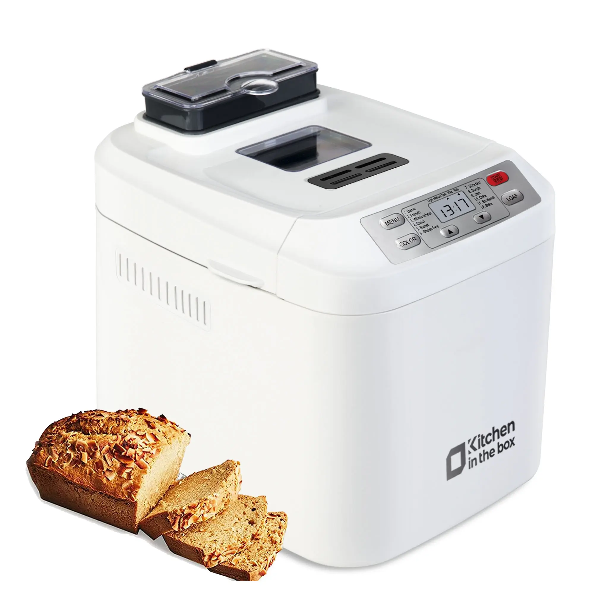 Automatic Bread Maker Machine, 12-in-1 Bread Maker with Auto Fruit Nut Dispenser, 2LB Large Capacity, Gluten-Free, 13H Delay Timer, 1H Keep Warm, 3 Crust Colors