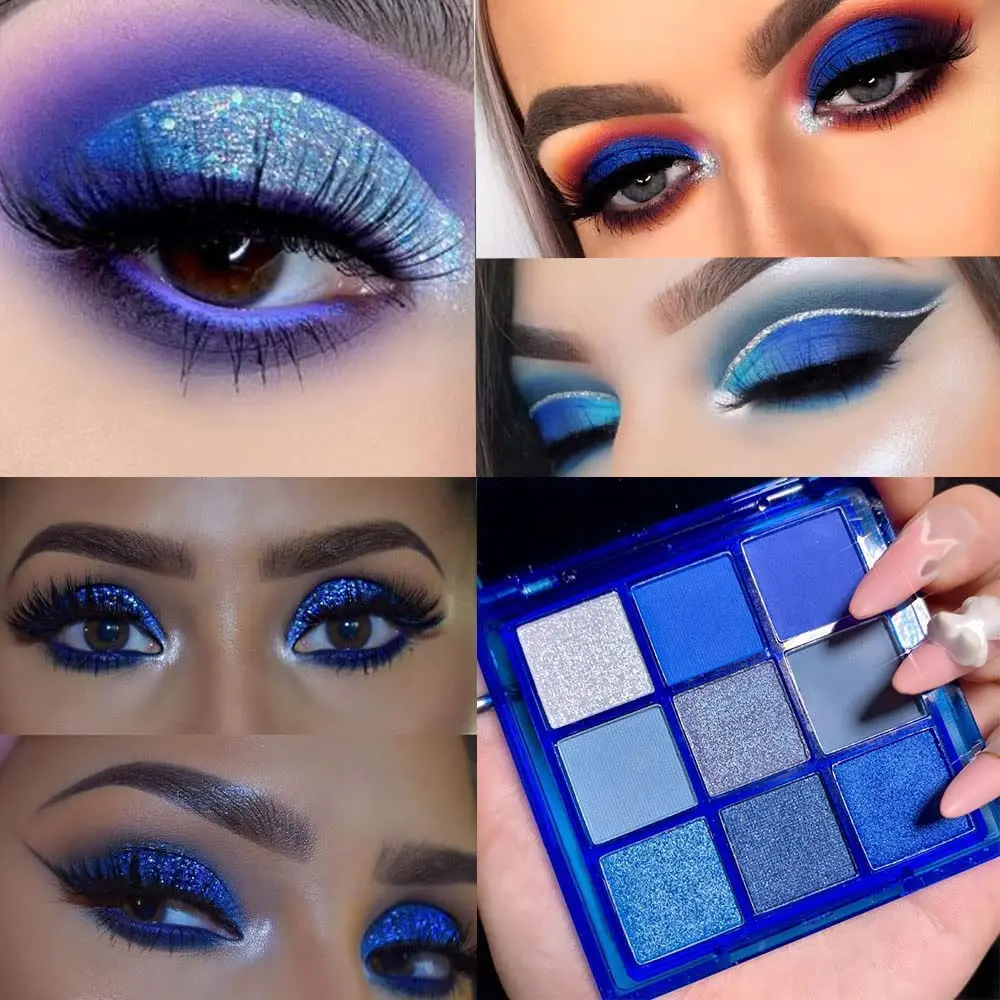 Blue Eyeshadow Palette Eye shadow Makeup,Navy Blue Eyeshadow Shiny Sparkle Shimmer Glitter Eyeshadow Waterproof Pallete,royal blue Glitter Blue Eye Make Up