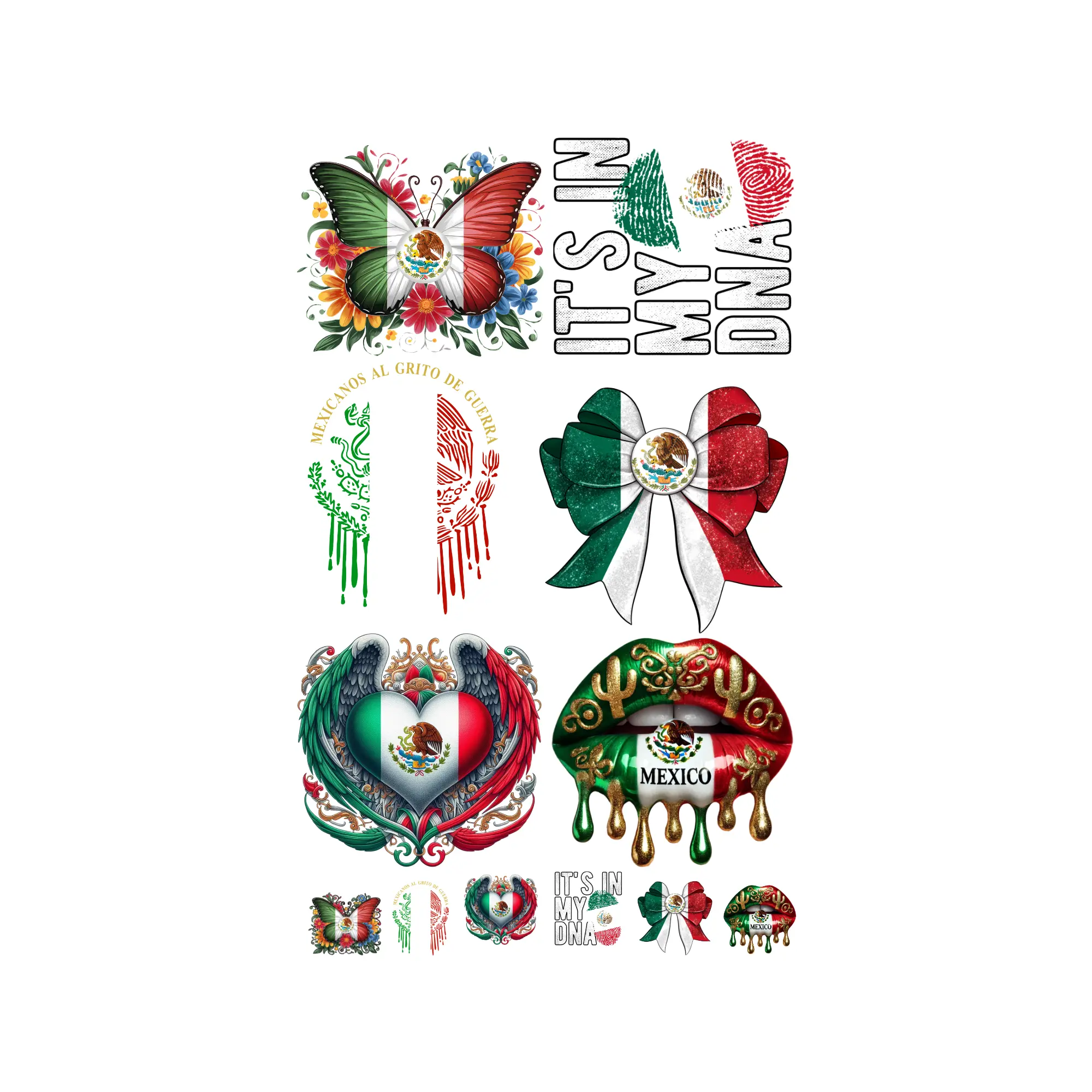 Mexico Shirt Transfer Gangsheets, Vibrant DIY Crafts Supplies with 22"x36" Design Sheet, 12 Hot Peel Sheets, Excellent Durability for Small Business Specialty Projects