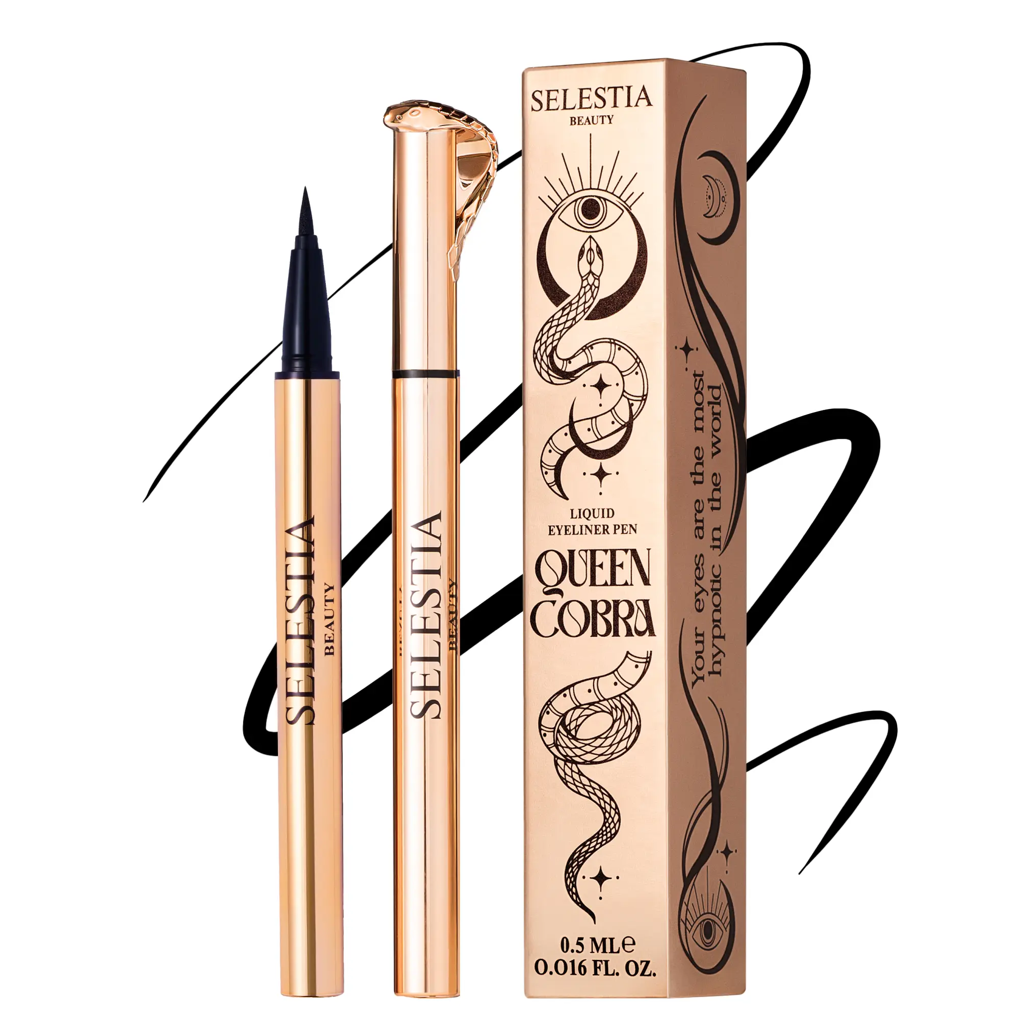 Liquid Eyeliner Pen Queen Cobra - Felt-Tip Smudge-Resistant Eyeliner - Black Liquid Liner - Smooth Precise Application 0.016 fl. oz.